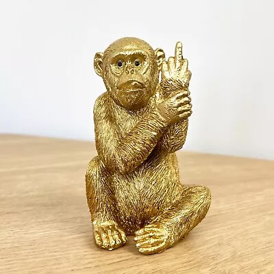 Buy Monkey Ornament Small Rude Swearing Giving Finger Cheeky Figurine Animal Gold • 15£