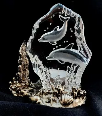 Buy Dolphins Plaque Crystal Glass Candle Holder • 18£