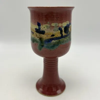 Buy Studio Art Pottery Speckled Stoneware Wine Goblet Chalice Multicolor Flea Bite • 26.05£