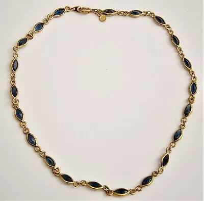 Buy L212) M&S Blue Glass Open Backed Chain Linked Gold Tone Necklace • 7.50£