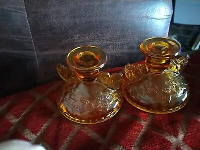 Buy A Pair Of Vintage Amber Glass Candlesticks • 9.99£