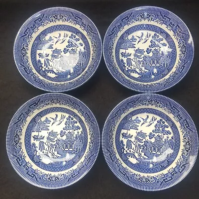 Buy Set Of 4 English Staffordshire 'Blue Willow' 6'' Coupe Cereal Bowls EXC NR MINT • 14.99£