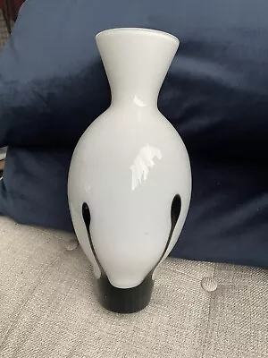 Buy Vintage  Glass Vase 10.5 Inches - White With Black In Mint Condition • 15£