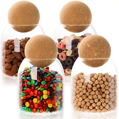 Buy 4 Pack Glass Storage Container With Ball Cork Lid 500ml/17oz Round Cork Glass Bo • 22.45£
