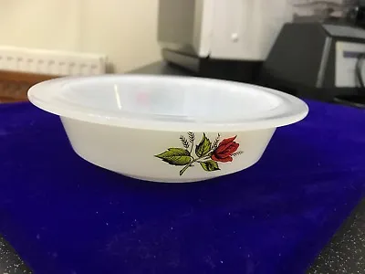 Buy Vintage Phoenix USA Opalware Pyrex White Milk Glass Red Roses 16cm Bowl Dish • 8£