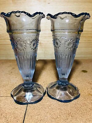 Buy Pair Of Blue Glass Vases Art Deco Style • 13.95£