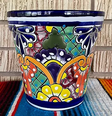 Buy Lg  MEXICAN TALAVERA Folk Art POTTERY FLOWER POT PLANTER CERAMIC #9 • 37.84£