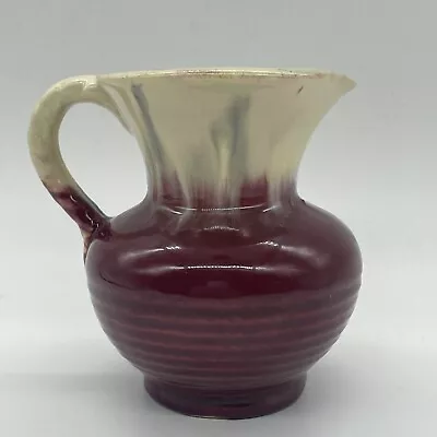 Buy Pottery Jug Drip Glaze Cranberry W/ Cream Lava West German Art 1950s Mid-Century • 15.99£