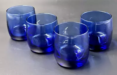 Buy Cobalt Blue Lowball Art Glass Hand Blown Glasses Set Of 4 Glasses 3.25 In Tall • 19.16£