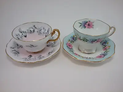 Buy Lot Of (2)   FOLEY  England Bone China Tea Cups & Saucers  CORNFLOWER  &  ROSES  • 26.85£