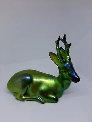 Buy ZSOLNAY Stag Laying PECS EOSIN ART NOUVEAU IRIDESCENT 1900’s  4.5” FREE SHIP VTG • 445.20£