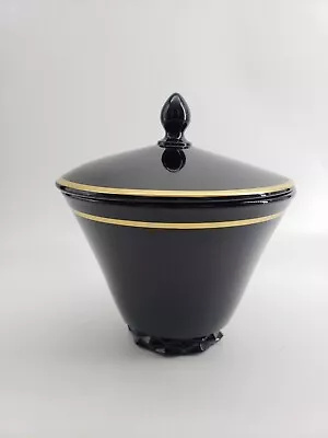 Buy Fostoria Black Glass Art Deco Candy Dish Gold Stripe 5.5in • 29.77£