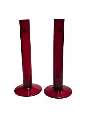 Buy Pair Of Hand E Made Quality 9  23 Cm Red Glass Modern Tube Design Candle Sticks • 25£