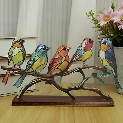 Buy 2 Sets Bird Stained Glass On Branch Desktop Ornaments Double Sided Multicolor🖤 • 12.20£