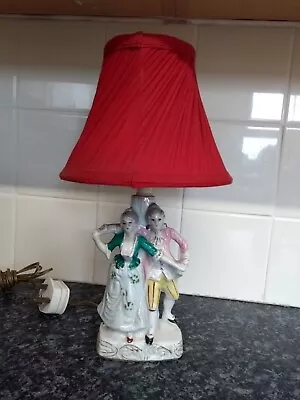 Buy Unusual CERAMIC Converted STAFFORDSHIRE Figurine ORNAMENT To LAMP Red Shade • 12£