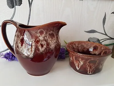 Buy Vintage Kernewek Pottery Milk Jug & Sugar Bowl Cornish Honeycomb Drip Glaze  • 10.50£