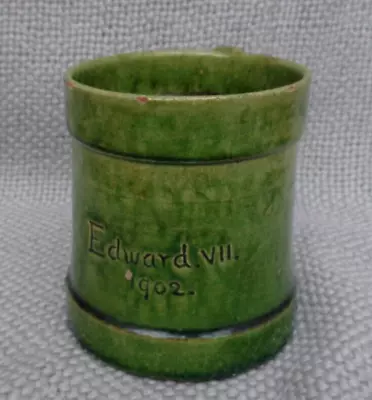Buy Farnham  Arts And Crafts Pottery Green Mug  With Etching  Edward V11 1902 Rare • 36.99£