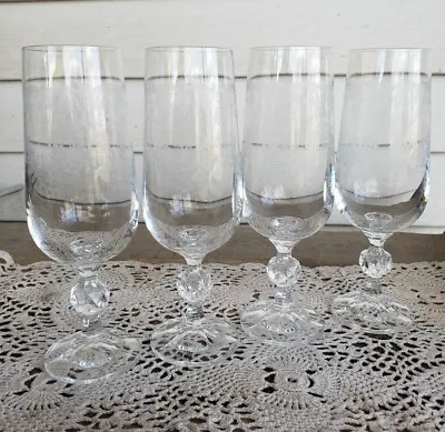 Buy Set 4 Bohemian Crystal ETCHED CASCADE Fluted Champagne Glasses Faceted Ball Stem • 23.62£