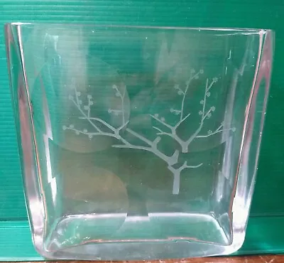 Buy Mid-Century Modern Orrefors Heavy Art Glass Rectangle Clear Glass Etched Vase • 46.18£