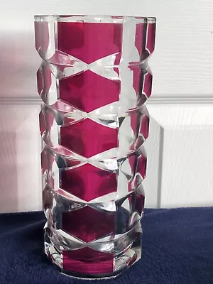Buy Luminarc Large Art Glass Vase Cranberry Red 1970’s French Facetted Rubis 9.5” • 13.75£