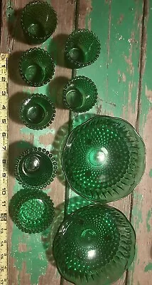 Buy VINTAGE EMERALD GREEN DEPRESSION GLASS FOOTED BOWLS Bubble Dish Glassware • 42.75£