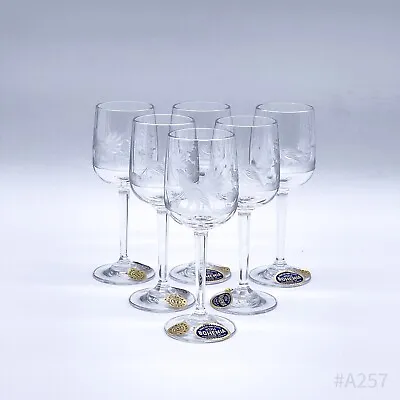 Buy 6x Crystal Wine Glasses Jagd-Motiv Hand Cut Lead Crystal 24% Pb0 Czechoslovakia • 102.26£