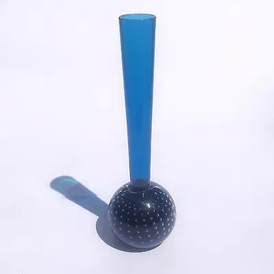 Buy Vintage Blue Glass Controlled Bubble Bud Vase Mid Century 1960/70s • 12£
