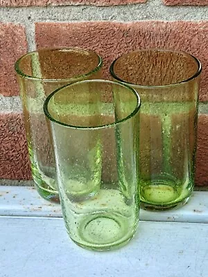 Buy 3x Hand Blown Lime Green Bubble Glass Tumblers, 12cm Tall, 7cm Diameter, Excel  • 10£
