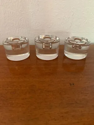 Buy 3 X Orrefors Puck Round Crystal Glass Candle Holders Swedish Glass • 29.99£