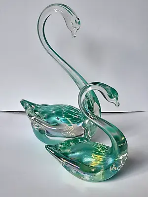 Buy Vintage  2 X Heron Glass Iridescent Green Glass Swans • 10£