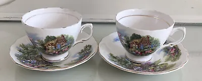 Buy Vintage  Royal Vale Country Cottage China Teacup And Saucer X 2 • 10£
