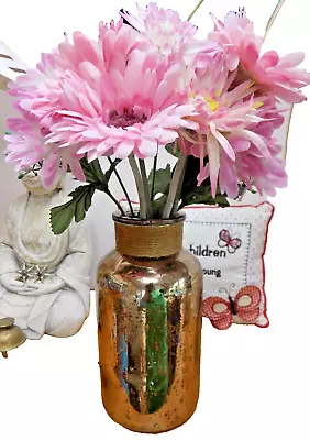 Buy Vase Gold 8ins Glass Artificial Pink 11ins Flowers Ornament Strung Top • 12.99£