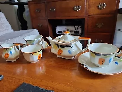 Buy Vintage Tea Set-  Myott Son & Co Art Deco Hand Painted Orange  • 45£