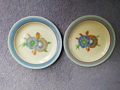Buy 2 X Clarice Cliff Wilkinson Ltd Art Deco Side Small Plates Honeydew 1930s 16.5cm • 16.99£