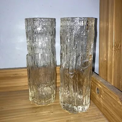 Buy CLEAR BARK EFFECT WHITEFRIARS STYLE GLASS VASE PAIR 2x • 8.50£