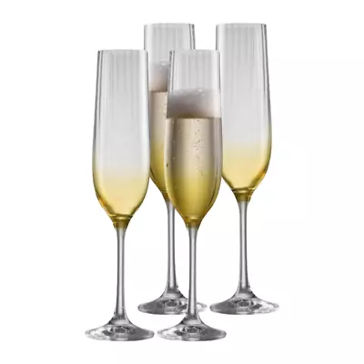 Buy Galway Crystal Erne Amber Set Of 4 Champagne Flutes Brand New In Gift Box Pairs • 38.90£