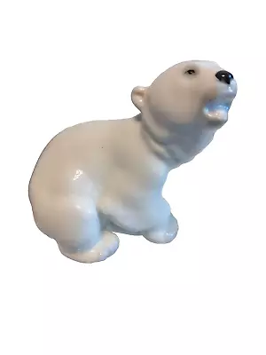 Buy Vintage Lomonosov Fine Porcelain Polar Bear Figurine Made USSR White/Grey Accent • 15£
