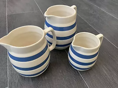 Buy Three Jugs By Staffordshire Chef Ware Blue Stripe Design Lots Of Character • 22£