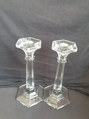 Buy 2 X Antique Heisey Glass #25 Federal Candlesticks - Immaculate Condition 24cm • 80£