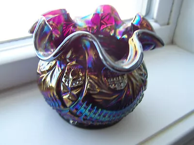 Buy Vintage Fenton Carnival Glass Bowl - Black Amethyst - C24 • 39.85£