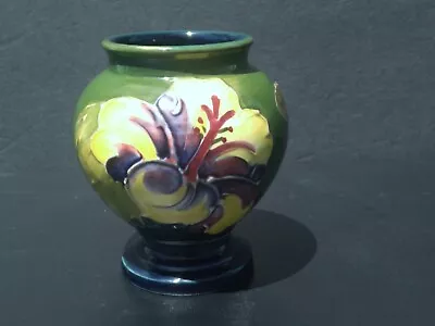 Buy Vintage MOORCROFT Art Pottery Green Blue Yellow Red HIBISCUS Squat Vase W Label • 76.84£