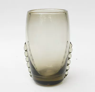 Buy WHITEFRIARS GLASS - Sprigged Ribbed Vase 9359 C1955 - Pale Brown Colour ? • 17.50£