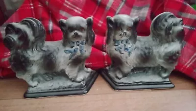 Buy Antique Scottish Bo'ness Pottery Wally Mantle Dogs  Pekinese  In Rare Grey Vgc. • 60£
