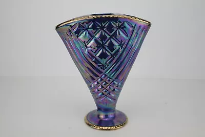 Buy Vintage(1930s) Blue Lustreware Art Deco V-Shaped Vase, Unique • 36£