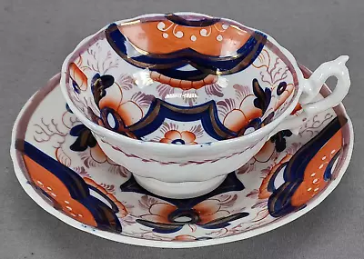 Buy C. J. Mason Pattern 3096 Orange Cobalt & Luster Floral Tea Cup & Saucer C1830 C • 120.06£