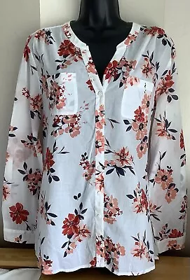 Buy Laura Ashley White/Pink Floral Fine Cotton Tunic Blouse Size 16 • 4.99£