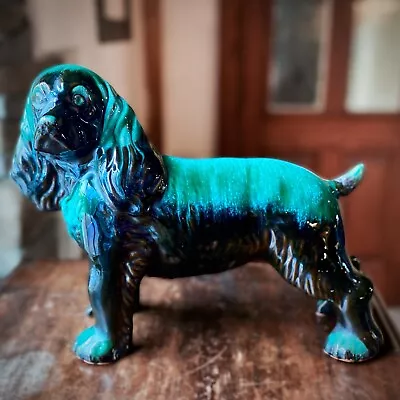 Buy SPANIEL Dog Blue Mountain Pottery Large Ornament - Vibrant Green & Black Vintage • 15.99£