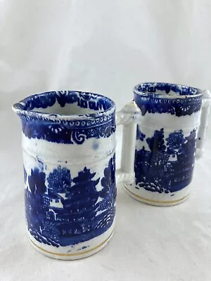 Buy Pair Antique Porcelain Milk/cream Jugs Flow Blue Gold 4  English Country Cottage • 65£