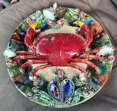 Buy Antique Victorian Vintage Palissy Ware Majolica Crab Dish Wall Plate Alvaro Jose • 128£
