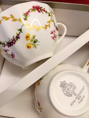 Buy Royal Worcester China Cup & Saucer Set Of 2 -New In Box - Name Foxglove • 10£